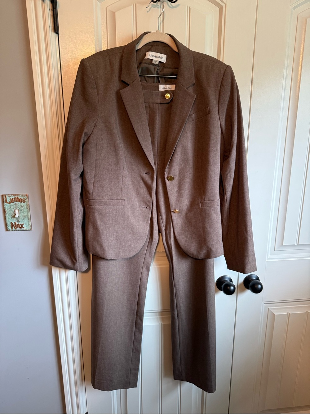 Calvin Klein Brown Women's Two-Piece Suit Jacket & Pants - Classic Tailored Set